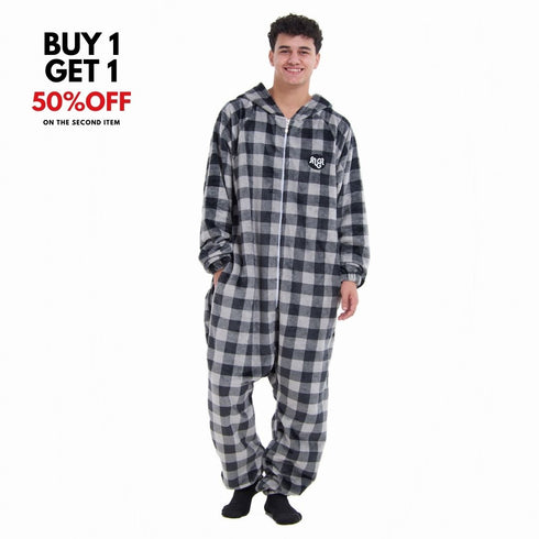Snuggs Blanket Onesie Grey Checkered